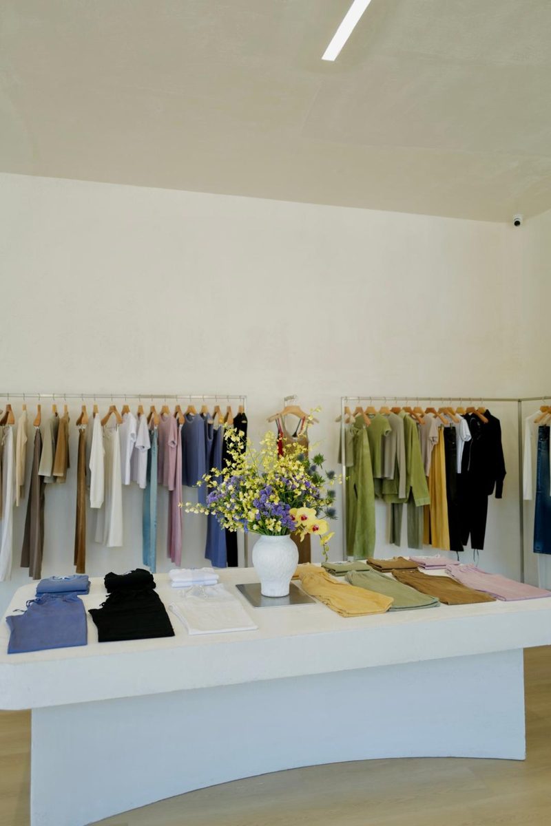 Floral installation in a clothing boutique